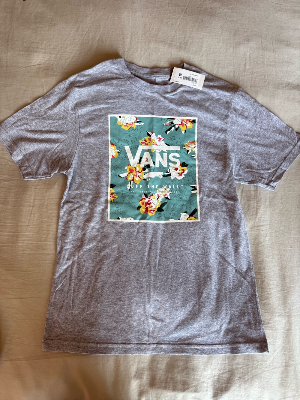 Vans Heather Gray Tee with Teal Floral Logo